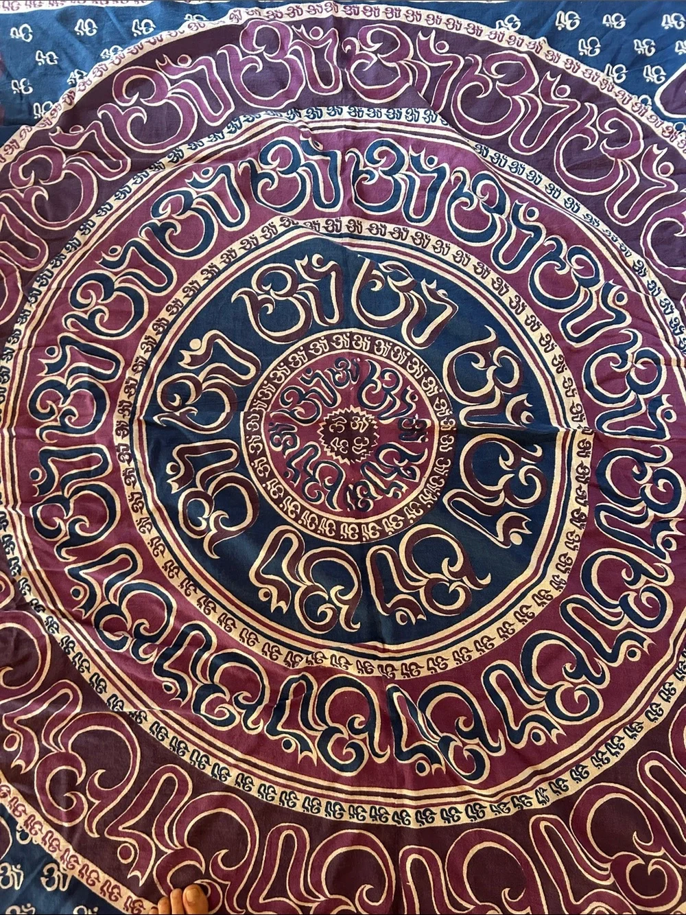 Bohemian Cotton Mandala Wall Tapestry in Navy and Burgundy 76 in x 90 in